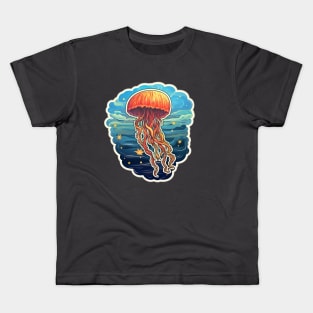 Orange sticker jellyfish artwork Kids T-Shirt